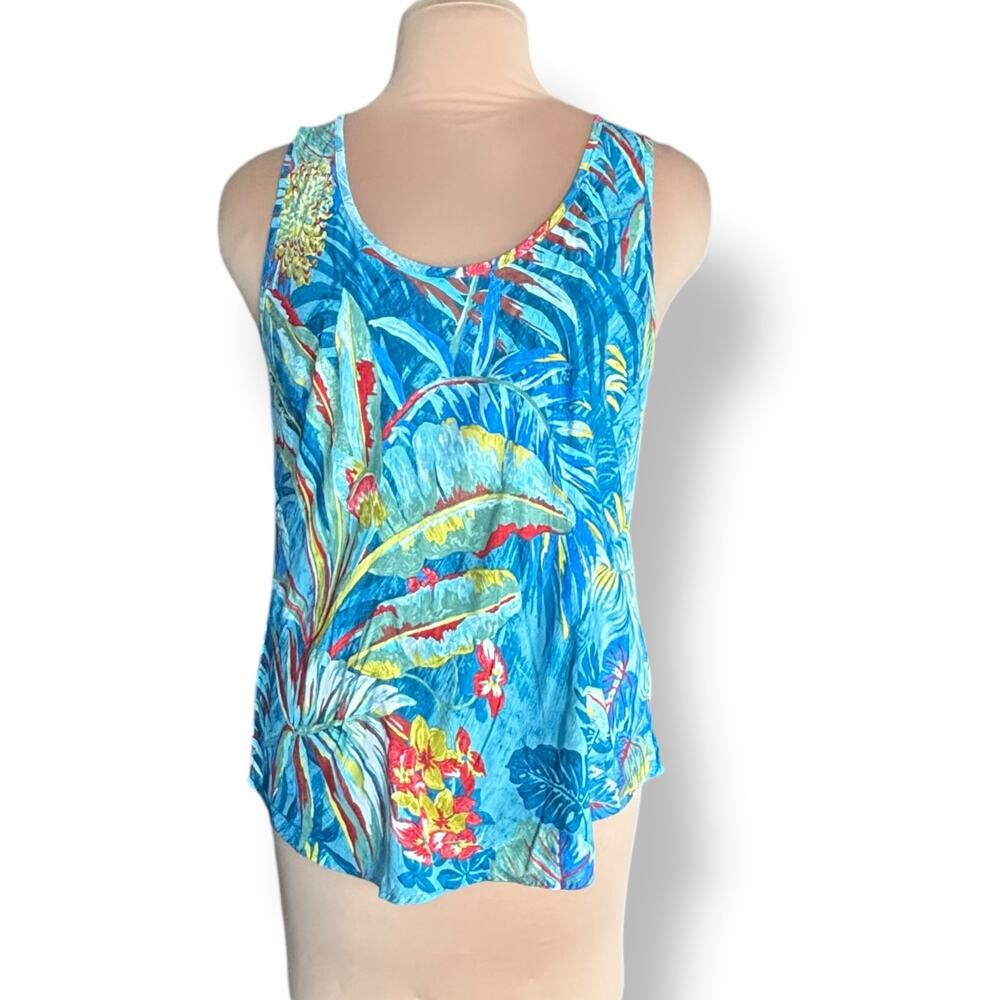 Jams World Kamuela Print Tank Top Blue Tropical Floral Crinkle Rayon Hawaiian XL